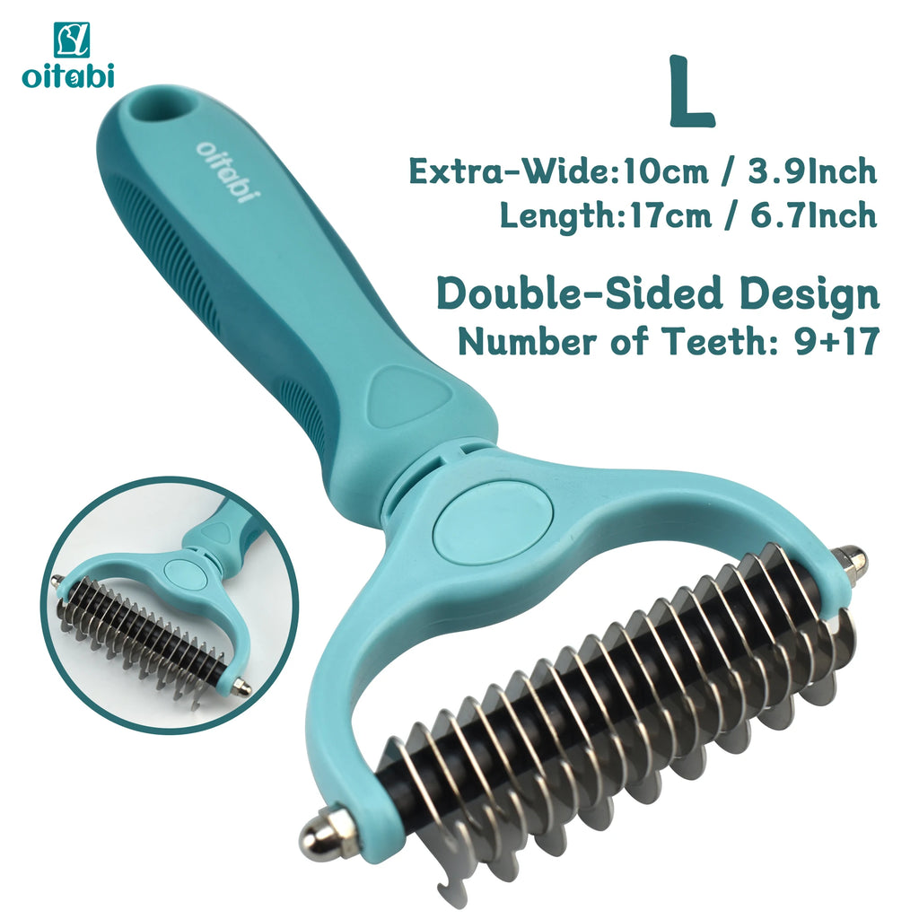 Double-Sided Deshedding Brush — Undercoat Rake for Dogs & Cats