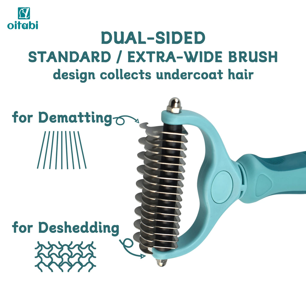 Double-Sided Deshedding Brush — Undercoat Rake for Dogs & Cats