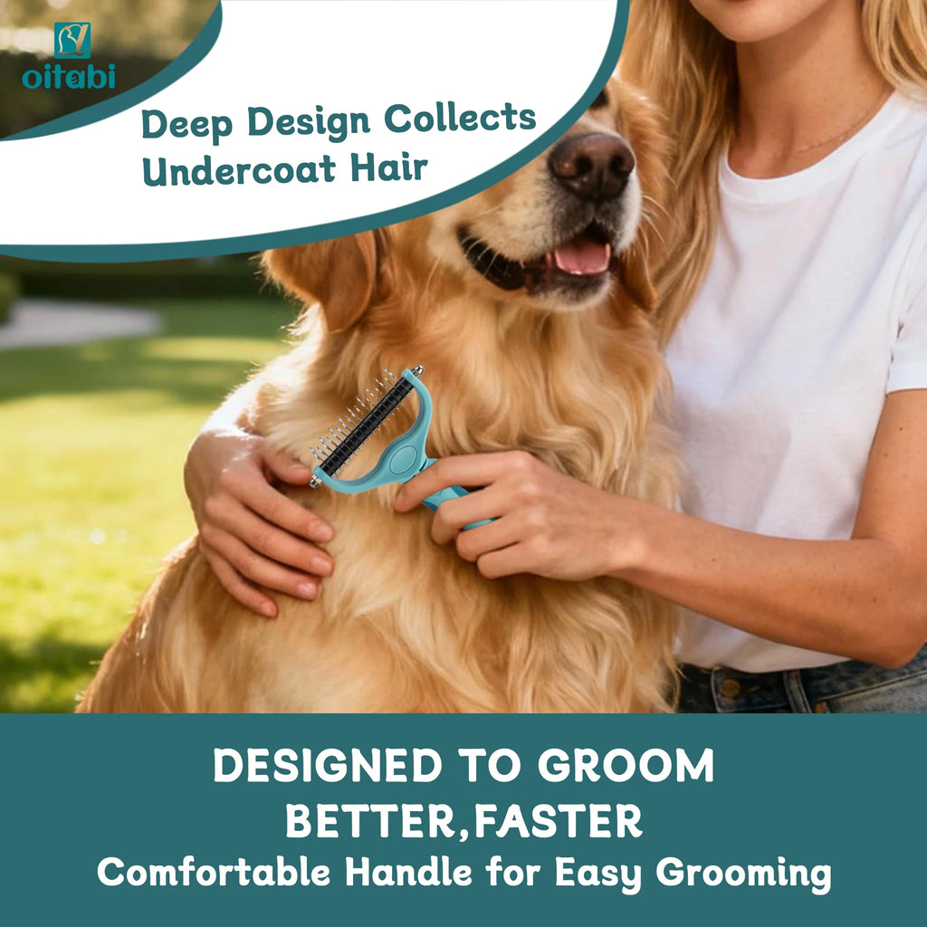 Double-Sided Deshedding Brush — Undercoat Rake for Dogs & Cats