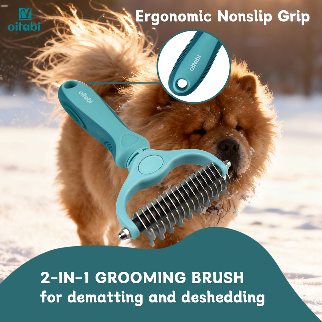 Double-Sided Deshedding Brush — Undercoat Rake for Dogs & Cats